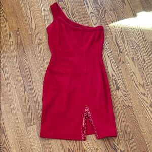 Red one shoulder party dress